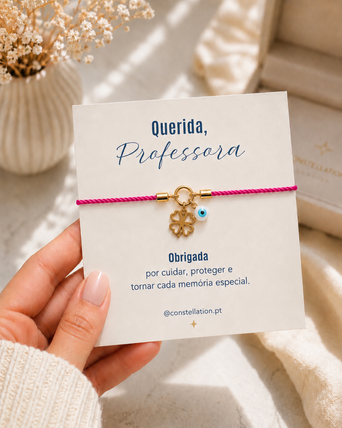 Lembrança Professora - Pulseira Sorte & Proteção