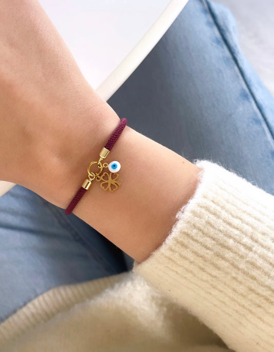 Pulseira Trevo da Sorte + Olho Proteção