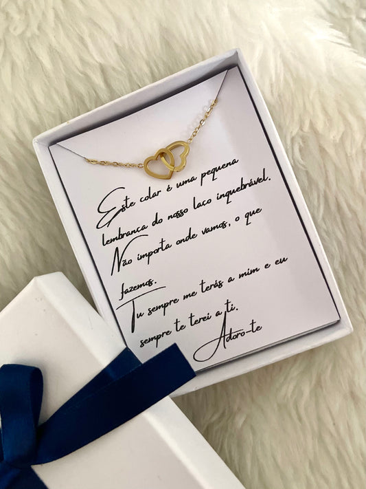 Caixa Presente - Colar Corações Entrelaçados + Mensagem